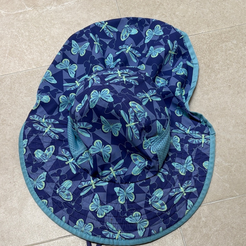 Kids Butterfly Print Sun Hat - Blue large Sunday afternoons